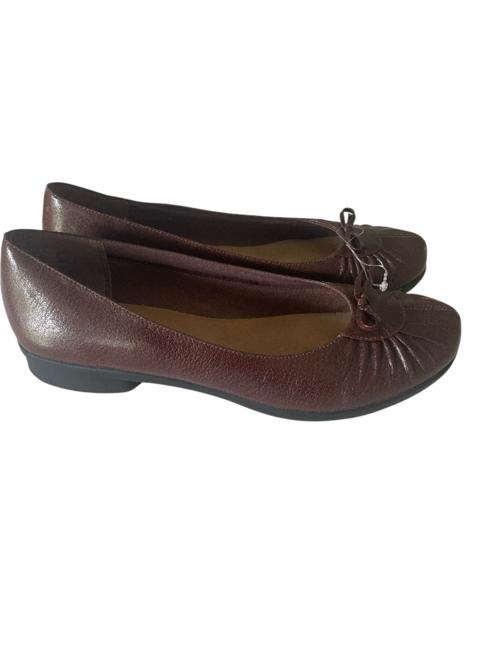 Clarks Women’s Size 11 Brown Leather Ruched Bow Ballet Flats In size 11